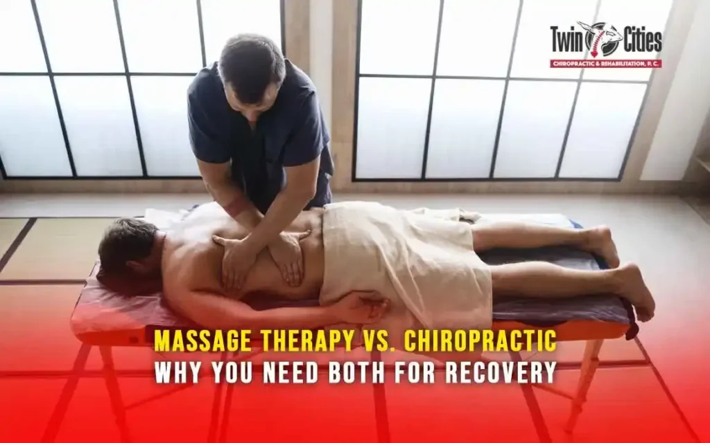 Massage therapist working on patient’s back to support recovery alongside chiropractic care at Twin Cities Chiropractic & Rehabilitation.