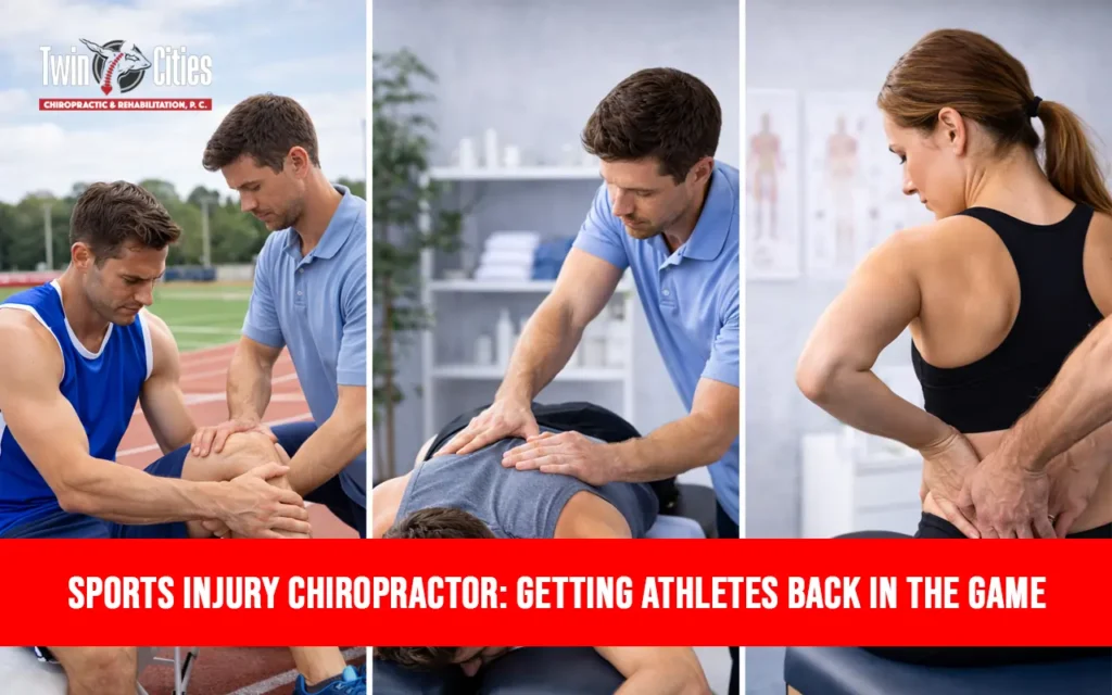Sports injury chiropractor treating athletes with knee therapy, spinal adjustment, and lower back pain care to help them recover and return to peak performance.