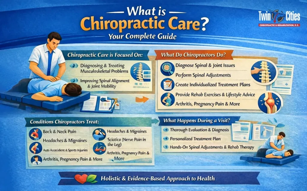 Infographic explaining chiropractic care and common treatments.